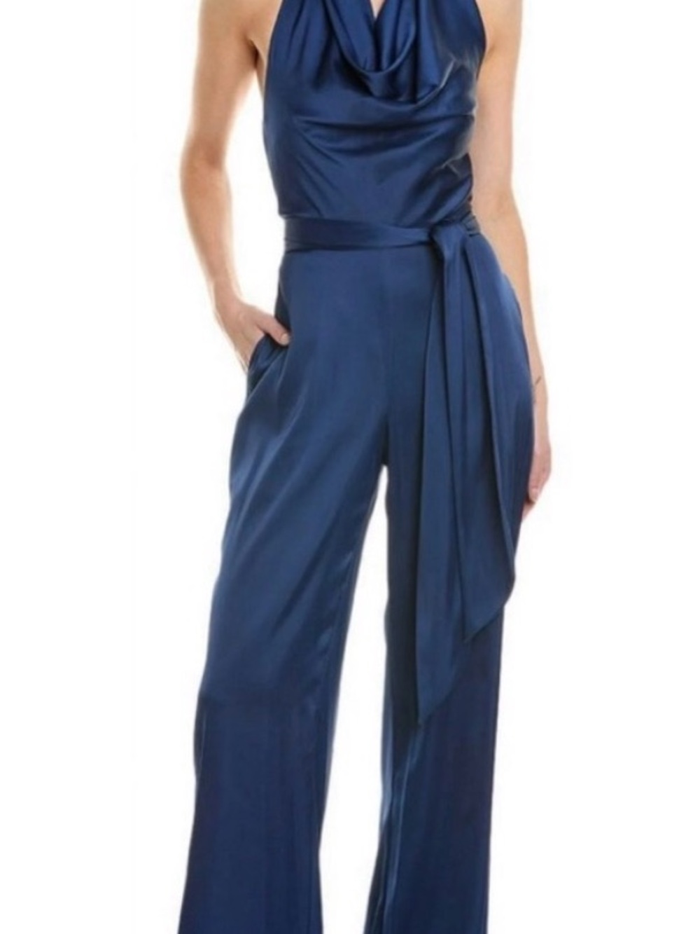 Liv Foster Satin Halter Jumpsuit in Navy- NWT